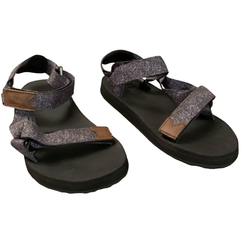 Roots Men’s Casual Sandals Size 11 Brown Black Grey Fabric Open Toe Two Strap